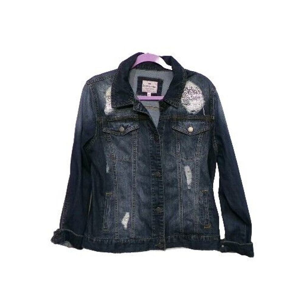 Juicy Couture Womens Size L Blue Denim Jacket Distressed Long Sleeve Casual